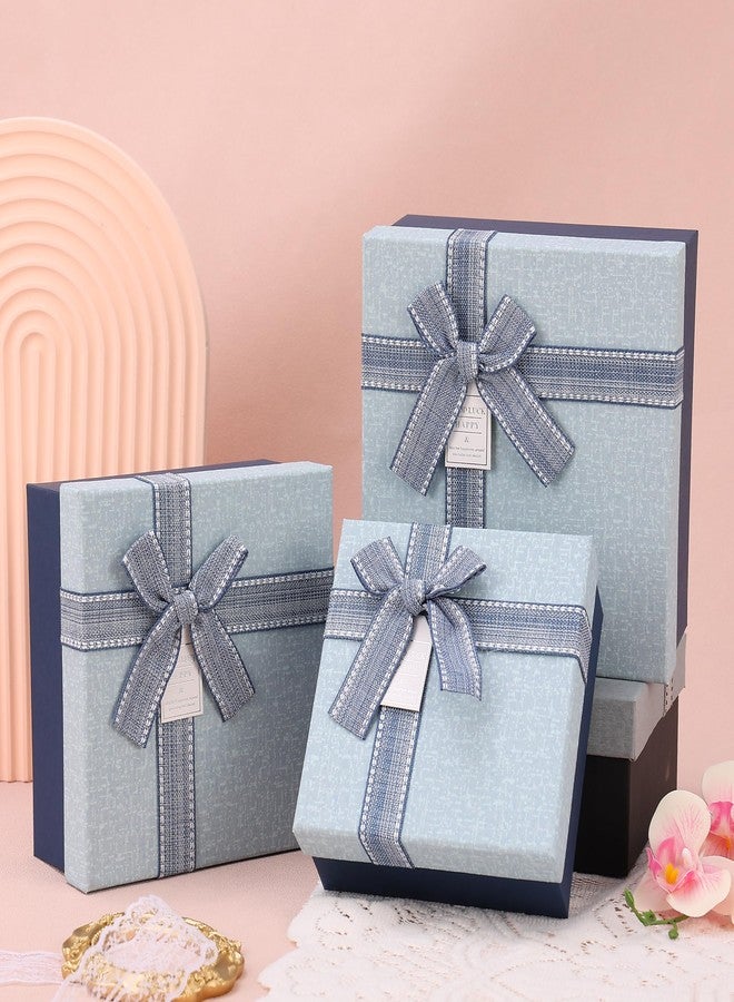 HOME ELEMENTS 3 Pcs Set of Luxury Gift Box with Bow, Bridesmaid Box, Decorative Gift Packaging Boxes for Presents Diwali Wedding Christmas Birthdays Special Occasions Gift Hampers (Light Blue) - Image 1